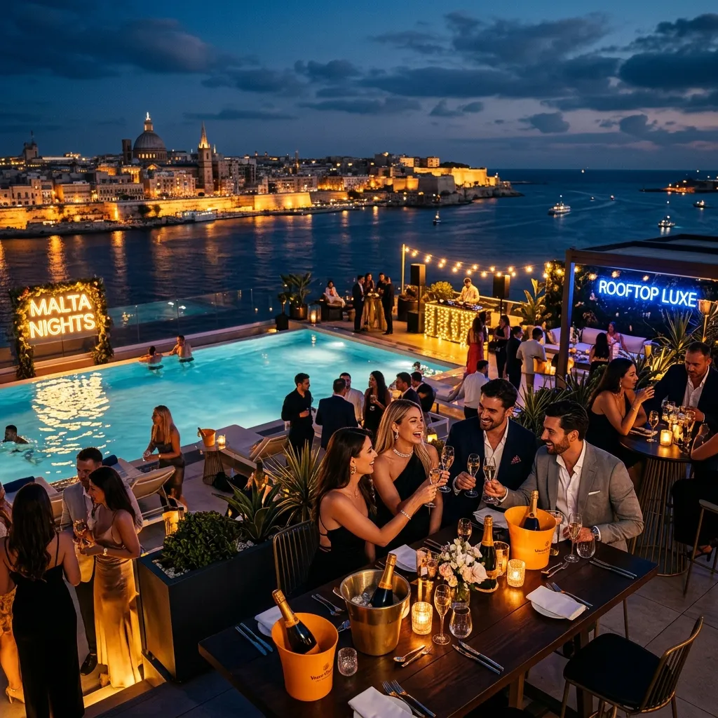Party esclusivo a Malta con folla ed effetti luce